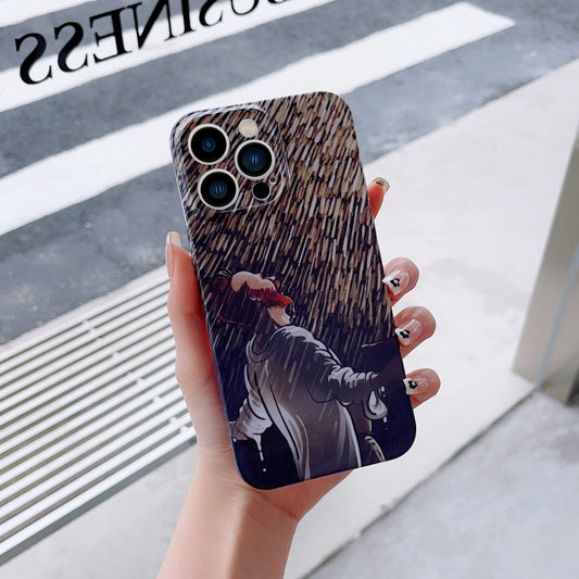 For iPhone 13 mini Precise Hole Oil Painting Pattern PC Phone Case(Rain) - iPhone 13 mini Cases by buy2fix | Online Shopping UK | buy2fix