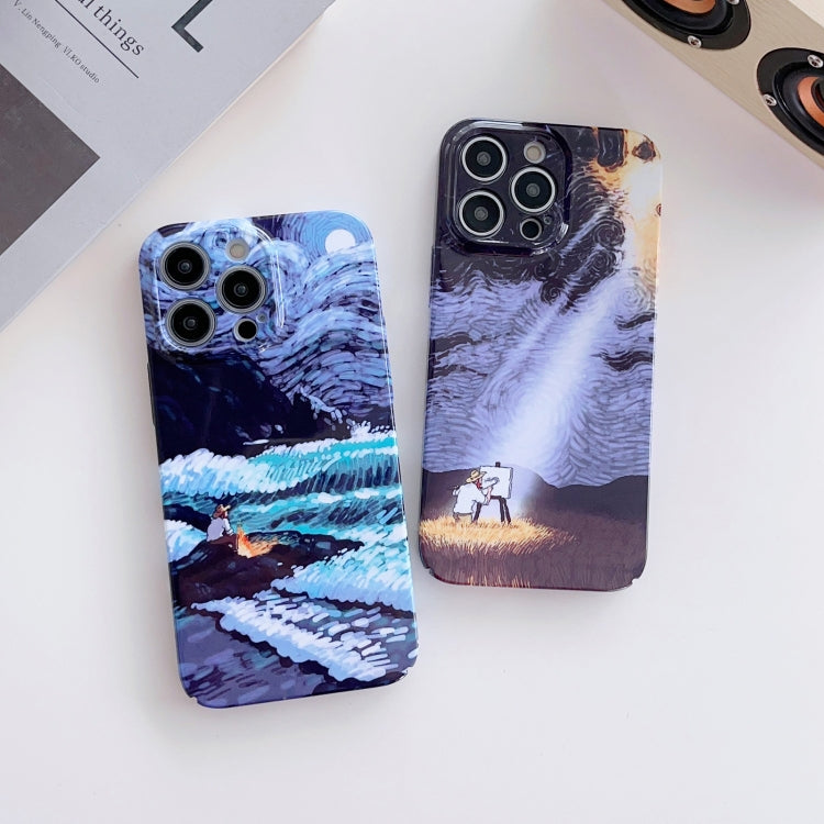 For iPhone 12 mini Precise Hole Oil Painting Pattern PC Phone Case(Shine) - iPhone 12 mini Cases by buy2fix | Online Shopping UK | buy2fix