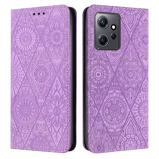 For Redmi Note 12 4G Global Ethnic Embossed Adsorption Leather Phone Case(Purple) - Note 12 Cases by buy2fix | Online Shopping UK | buy2fix