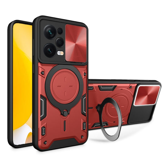 For Xiaomi Redmi Note 12 Pro 5G CD Texture Sliding Camshield Magnetic Holder Phone Case(Red) - Note 12 Pro Cases by buy2fix | Online Shopping UK | buy2fix