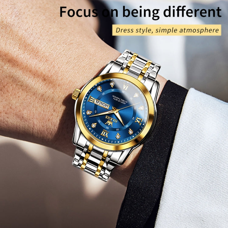 OLEVS 5513 Men Business Luminous Waterproof Quartz Watch(Blue + Gold) - Metal Strap Watches by OLEVS | Online Shopping UK | buy2fix