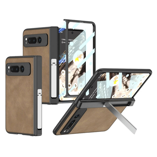 For Google Pixel Fold GKK Integrated Frosted Fold Hinge Leather Phone Case with Holder(Brown) - Google Cases by GKK | Online Shopping UK | buy2fix