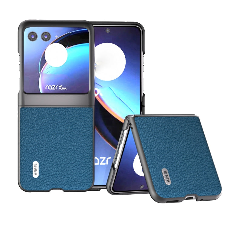 For Motorola Razr 40 Ultra ABEEL Genuine Leather Litchi Texture Phone Case(Blue) - Motorola Cases by buy2fix | Online Shopping UK | buy2fix