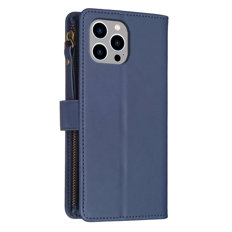 For iPhone 14 Pro Max 9 Card Slots Zipper Wallet Leather Flip Phone Case(Blue) - iPhone 14 Pro Max Cases by buy2fix | Online Shopping UK | buy2fix