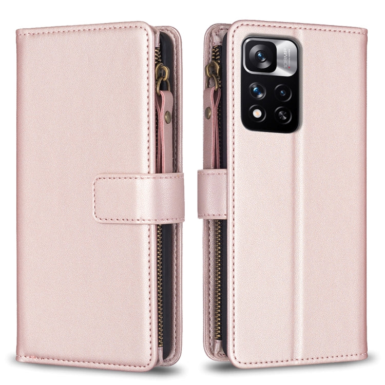 For Xiaomi Redmi Note 11 Pro 9 Card Slots Zipper Wallet Leather Flip Phone Case(Rose Gold) - Redmi Note 11 Pro Case by buy2fix | Online Shopping UK | buy2fix