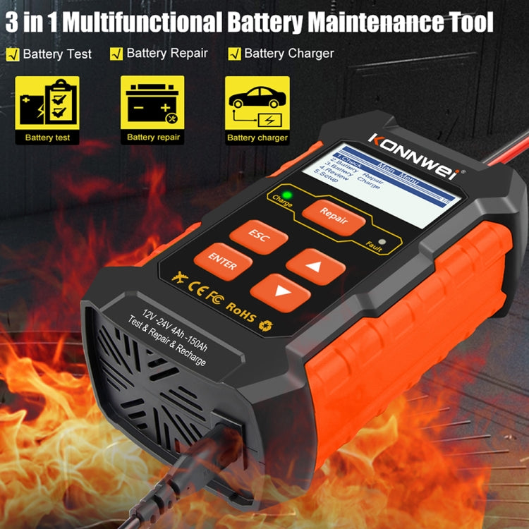 KONNWEI KW520 12V / 24V 3 in 1 Car Battery Tester with Detection & Repair & Charging Function(EU Plug) - Code Readers & Scan Tools by KONNWEI | Online Shopping UK | buy2fix