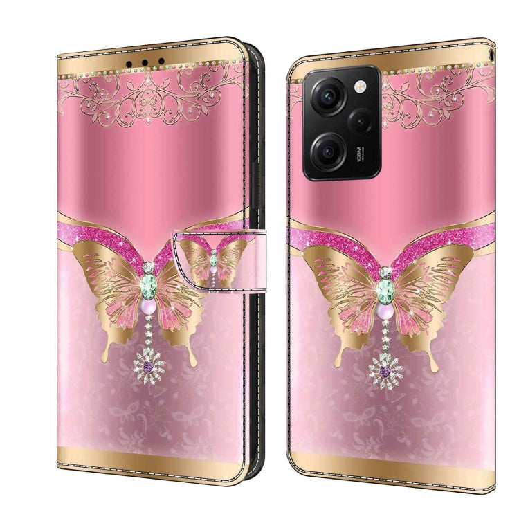 For Xiaomi Redmi Note 12 Pro Global Crystal 3D Shockproof Protective Leather Phone Case(Pink Bottom Butterfly) - Xiaomi Cases by buy2fix | Online Shopping UK | buy2fix