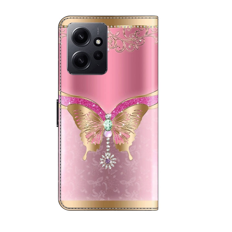 For Xiaomi Redmi Note 12 4G Crystal 3D Shockproof Protective Leather Phone Case(Pink Bottom Butterfly) - Xiaomi Cases by buy2fix | Online Shopping UK | buy2fix