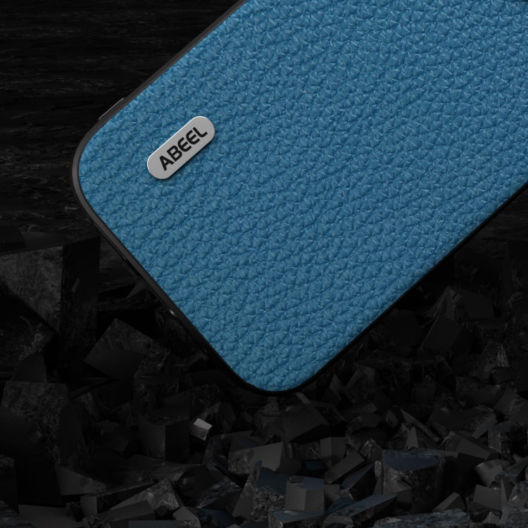 For iPhone 15 Plus ABEEL Genuine Leather Litchi Texture Phone Case(Blue) - iPhone 15 Plus Cases by buy2fix | Online Shopping UK | buy2fix