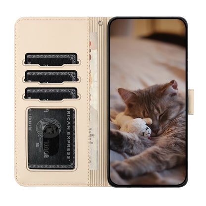 For Xiaomi Redmi Note 12 5G India / POCO X5 Cat Embossing Pattern Leather Phone Case with Lanyard(Beige) - Note 12 Cases by buy2fix | Online Shopping UK | buy2fix