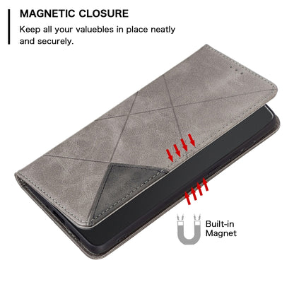 For iPhone 15 Pro Rhombus Texture Magnetic Leather Phone Case(Grey) - iPhone 15 Pro Cases by buy2fix | Online Shopping UK | buy2fix