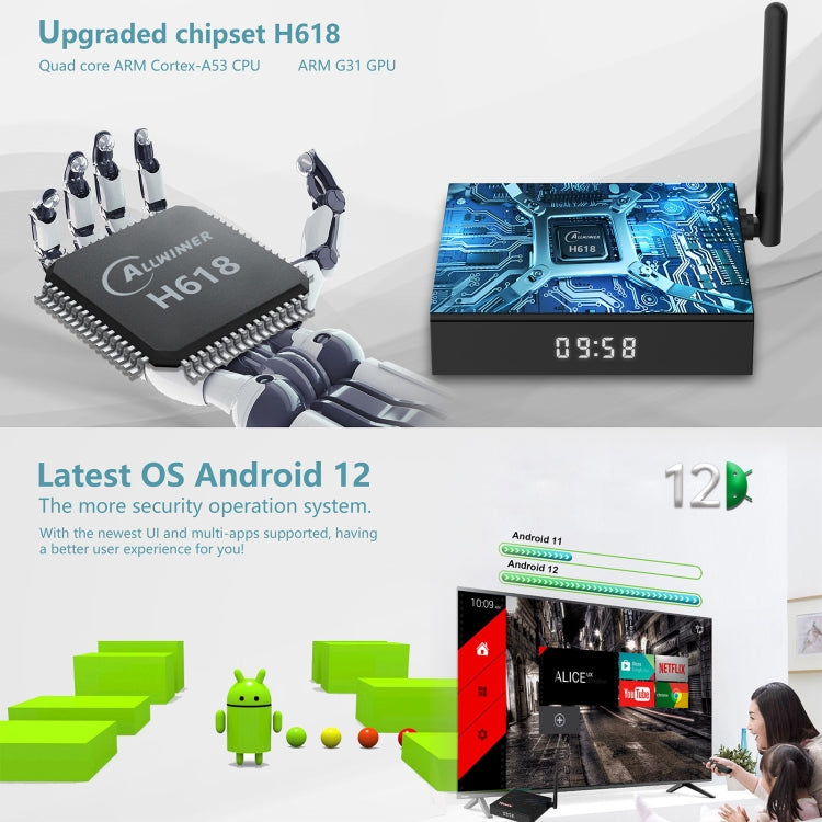 H618-TX68 Android 12.0 Allwinner H618 Quad Core Smart TV Box, Memory:4GB+32GB(UK Plug) - Allwinner H6 by buy2fix | Online Shopping UK | buy2fix