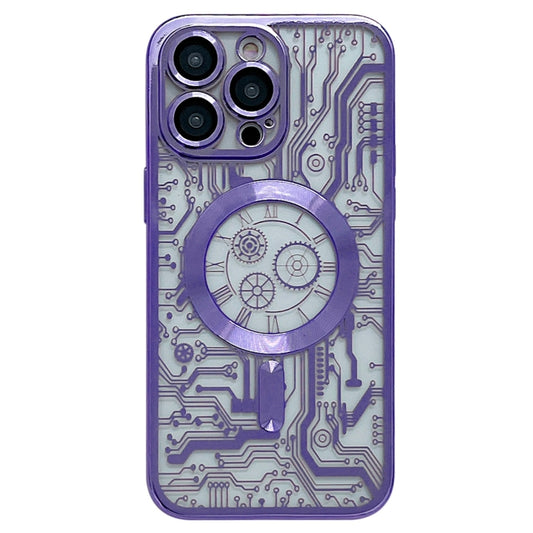 For iPhone 14 Pro Electroplated Circuit Board Pattern MagSafe Phone Case(Purple) - iPhone 14 Pro Cases by buy2fix | Online Shopping UK | buy2fix