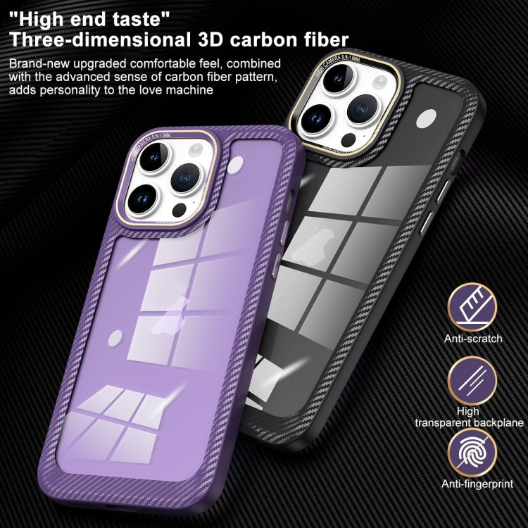 For iPhone 13 Carbon Fiber Transparent Back Panel Phone Case(Blue) - iPhone 13 Cases by buy2fix | Online Shopping UK | buy2fix
