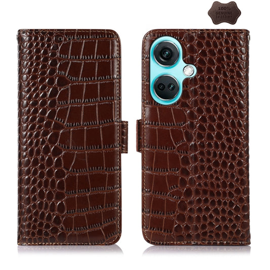 For OnePlus Nord CE3 5G Crocodile Top Layer Cowhide Leather Phone Case(Brown) - OnePlus Cases by buy2fix | Online Shopping UK | buy2fix