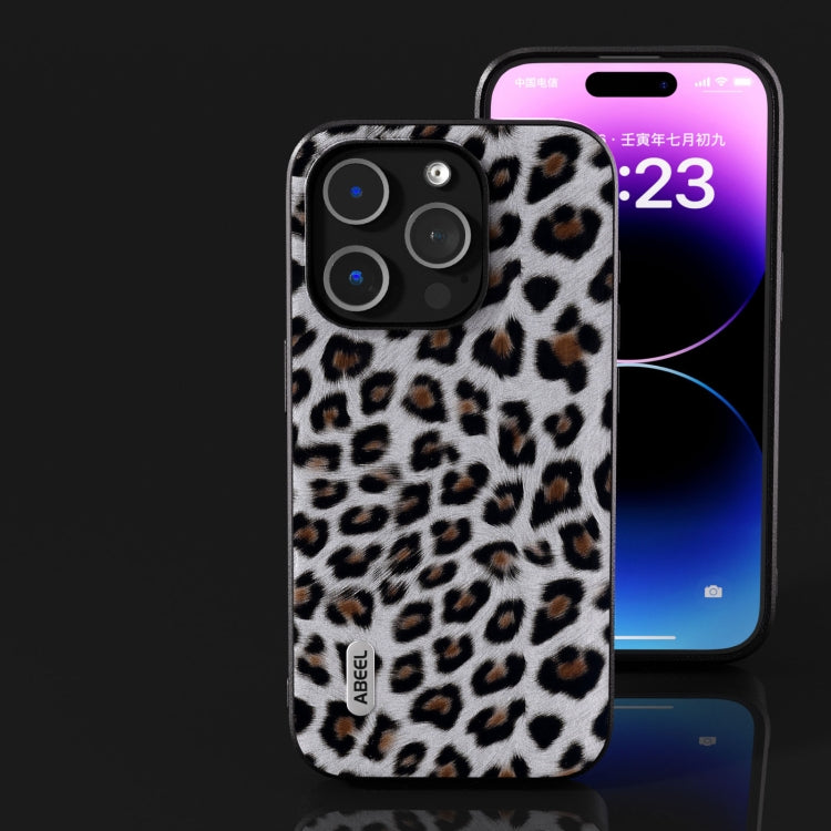 For iPhone 15 Pro Max ABEEL Black Edge Leopard Phone Case(Silver Leopard) - iPhone 15 Pro Max Cases by buy2fix | Online Shopping UK | buy2fix