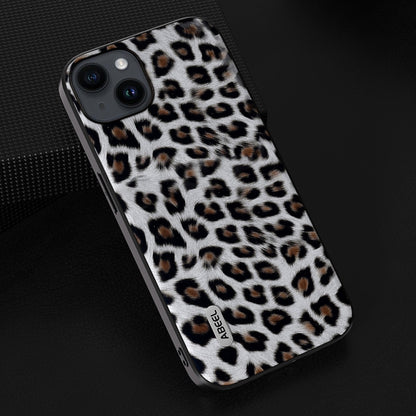 For iPhone 14 Plus ABEEL Black Edge Leopard Phone Case(Silver Leopard) - iPhone 14 Plus Cases by buy2fix | Online Shopping UK | buy2fix