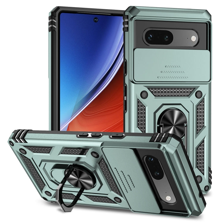 For Google Pixel 7a Sliding Camshield Holder Phone Case(Dark Green) - Google Cases by buy2fix | Online Shopping UK | buy2fix