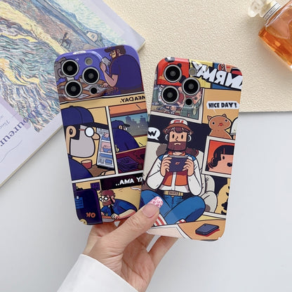 For iPhone 15 Pro Painted Pattern Precise Hole PC Phone Case(Orange White Astronaut) - iPhone 15 Pro Cases by buy2fix | Online Shopping UK | buy2fix