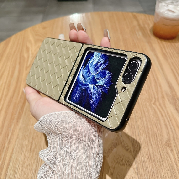 For Samsung Galaxy Z Flip5 5G Woven Texture Folding Phone Case(Gold) - Galaxy Z Flip5 Cases by buy2fix | Online Shopping UK | buy2fix