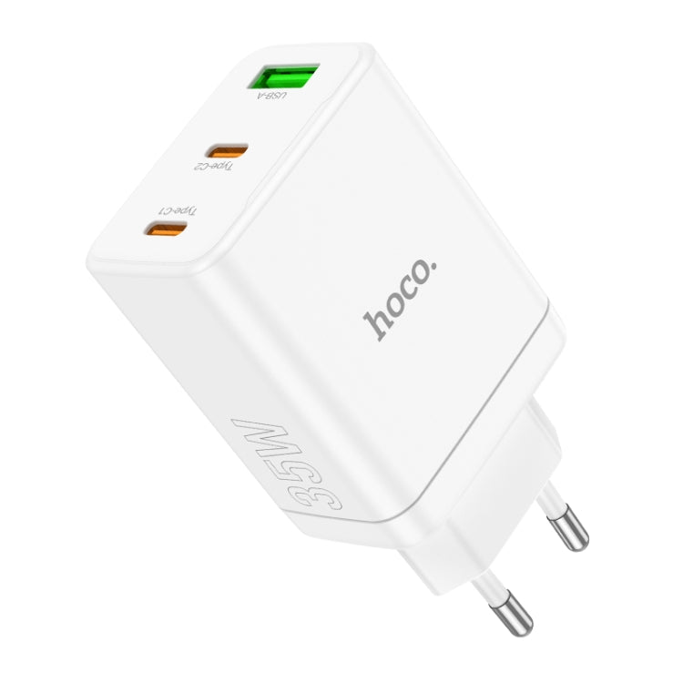 hoco N33 Start PD35W Dual Type-C + USB 3-port Charger, EU Plug(White) - USB Charger by hoco | Online Shopping UK | buy2fix