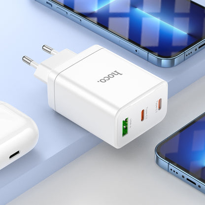 hoco N33 Start PD35W Dual Type-C + USB 3-port Charger, EU Plug(White) - USB Charger by hoco | Online Shopping UK | buy2fix