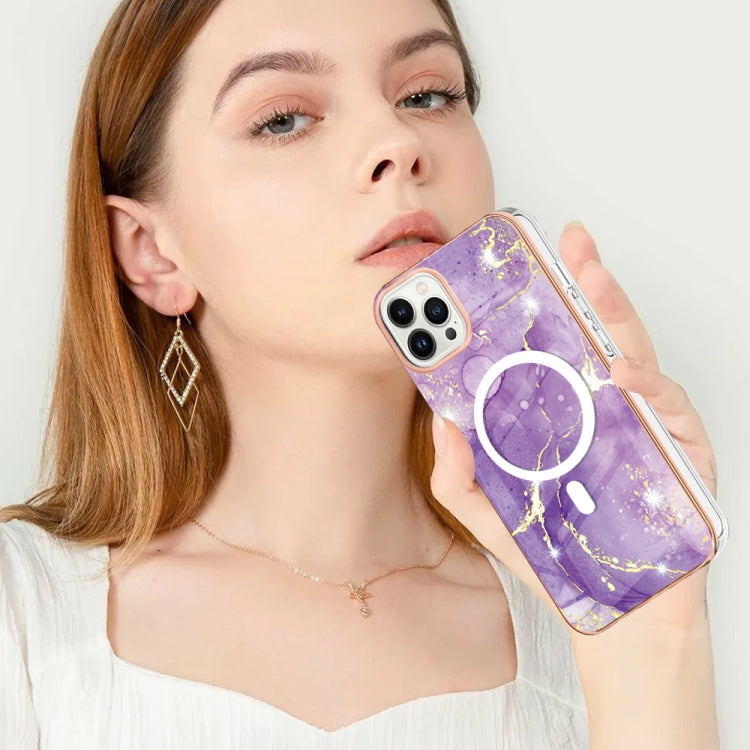 For iPhone 13 Pro Max Marble Pattern Dual-side IMD Magsafe TPU Phone Case(Purple 002) - iPhone 13 Pro Max Cases by buy2fix | Online Shopping UK | buy2fix