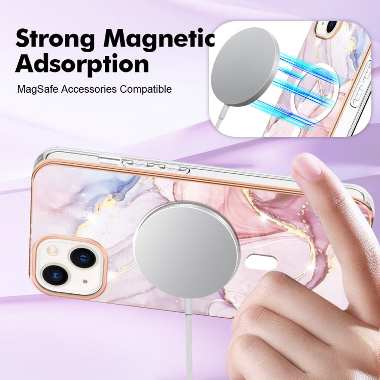 For iPhone 15 Plus Marble Pattern Dual-side IMD Magsafe TPU Phone Case(Rose Gold 005) - iPhone 15 Plus Cases by buy2fix | Online Shopping UK | buy2fix