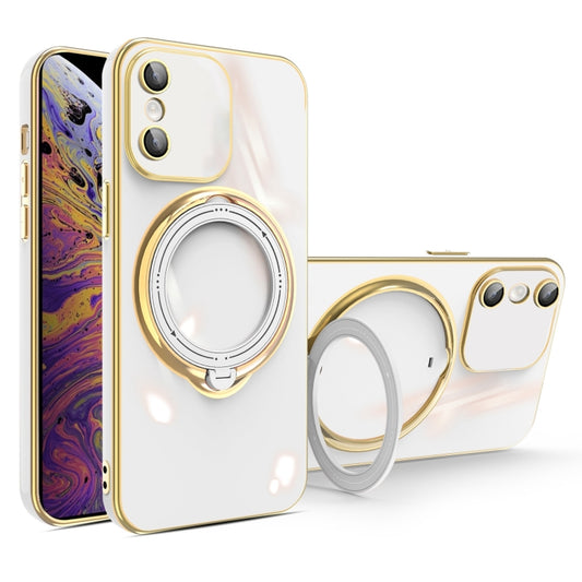 For iPhone XS Max Multifunction Electroplating MagSafe Holder Phone Case(White) - More iPhone Cases by buy2fix | Online Shopping UK | buy2fix