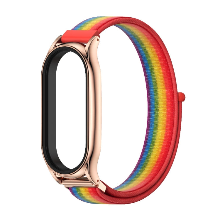 For Xiaomi Mi Band 8 Mijobs Plus Case Breathable Nylon Loop Watch Band(Rainbow Rose Gold) - Watch Bands by MIJOBS | Online Shopping UK | buy2fix