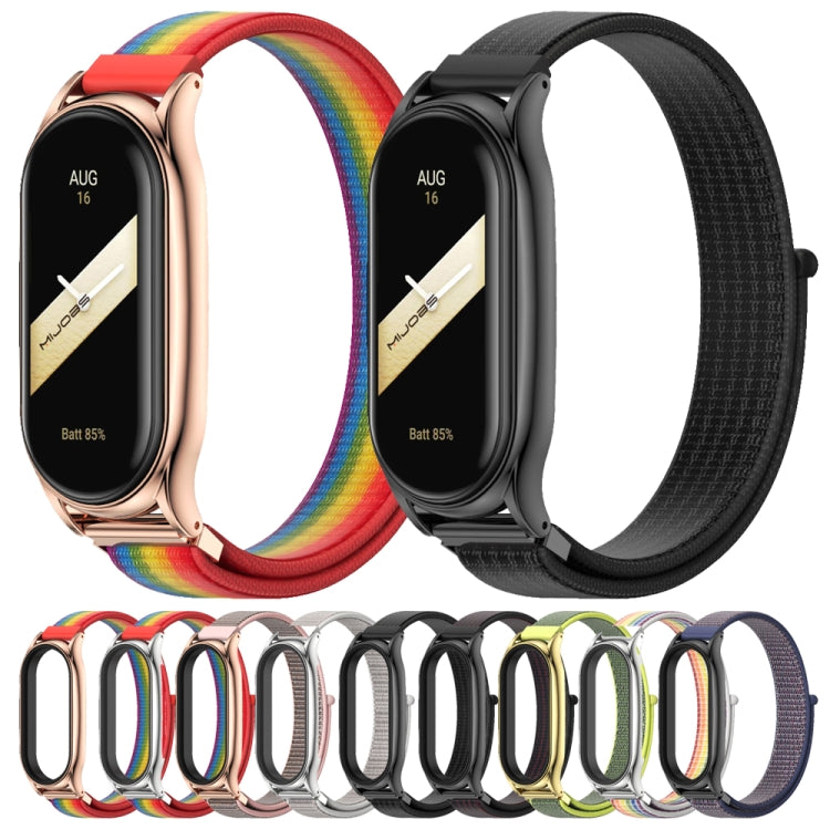 For Xiaomi Mi Band 8 Mijobs Plus Case Breathable Nylon Loop Watch Band(Rainbow Rose Gold) - Watch Bands by MIJOBS | Online Shopping UK | buy2fix