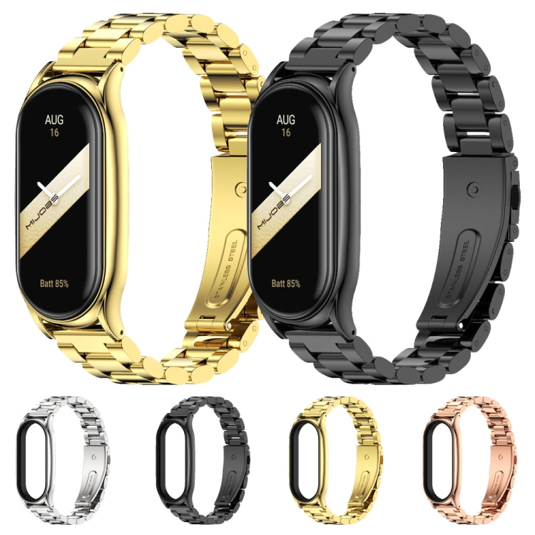 For Xiaomi Mi Band 8 Mijobs Plus Case Three Bead Metal Stainless Steel Watch Band(Silver) - Watch Bands by MIJOBS | Online Shopping UK | buy2fix