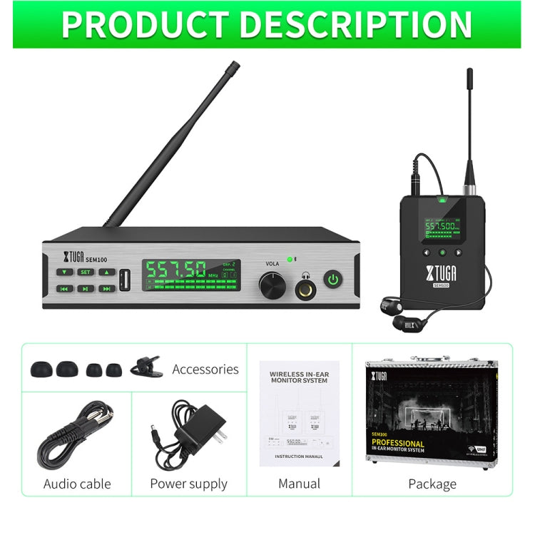 XTUGA SEM100 Professional Wireless In Ear Monitor System 1 BodyPacks(UK Plug) - Microphone by XTUGA | Online Shopping UK | buy2fix