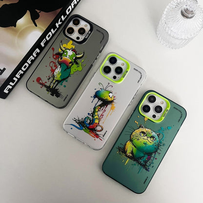 For iPhone 15 Pro Max Double Layer Color Silver Series Animal Oil Painting Phone Case(White Dog) - iPhone 15 Pro Max Cases by buy2fix | Online Shopping UK | buy2fix