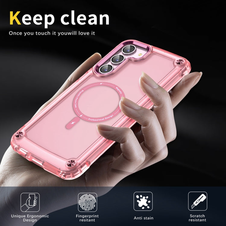 For Samsung Galaxy S22 5G Skin Feel TPU + PC MagSafe Magnetic Phone Case(Transparent Pink) - Galaxy S22 5G Cases by buy2fix | Online Shopping UK | buy2fix