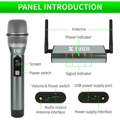 XTUGA U-F4600 Professional 4-Channel UHF Wireless Microphone System with 4 Handheld Microphone(EU Plug) - Microphone by XTUGA | Online Shopping UK | buy2fix