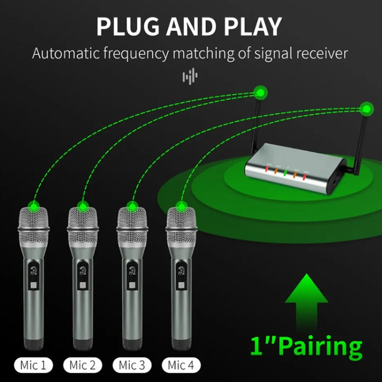 XTUGA U-F4600 Professional 4-Channel UHF Wireless Microphone System with 4 Handheld Microphone(EU Plug) - Microphone by XTUGA | Online Shopping UK | buy2fix