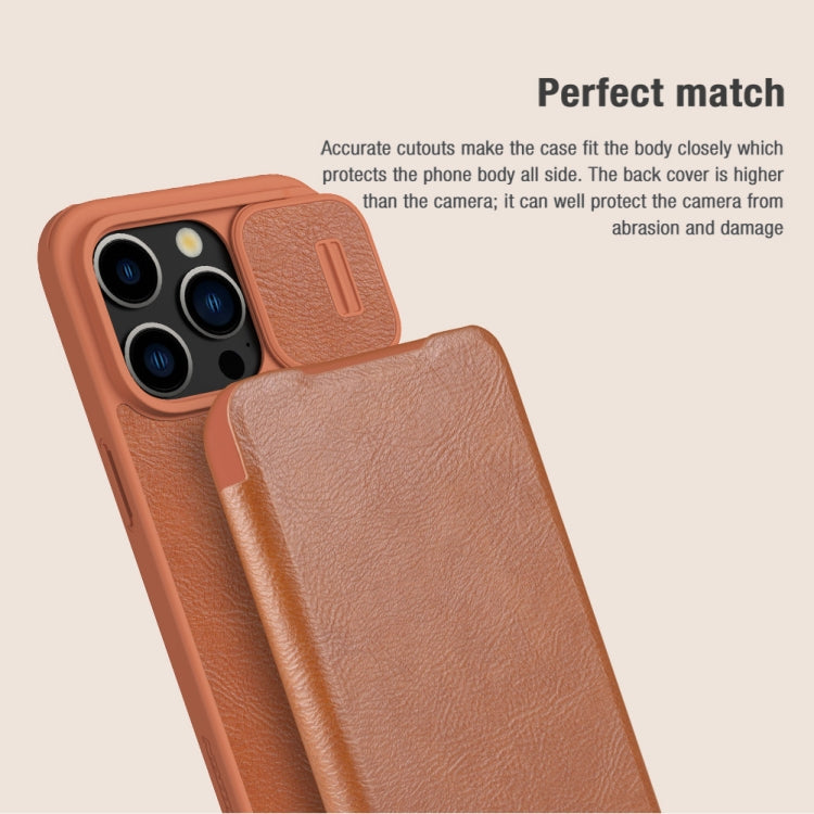 For iPhone 15 Pro Max NILLKIN QIN Series Pro Sliding Camera Cover Design Leather Phone Case(Brown) - iPhone 15 Pro Max Cases by NILLKIN | Online Shopping UK | buy2fix