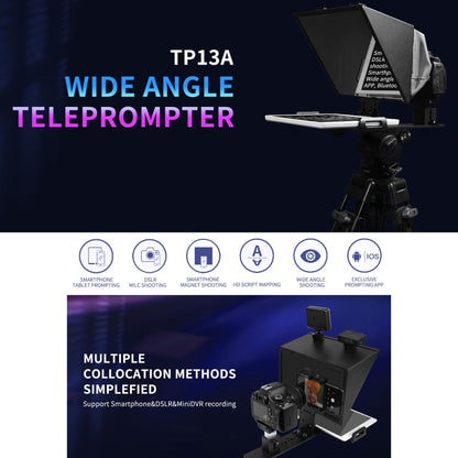 FEELWORLD TP13A Wide Angle Teleprompter for 11 inch Smartphones / Tablets Prompting Smartphone DSLR Recording APP Remote Control(Black) - Other Accessories by FEELWORLD | Online Shopping UK | buy2fix