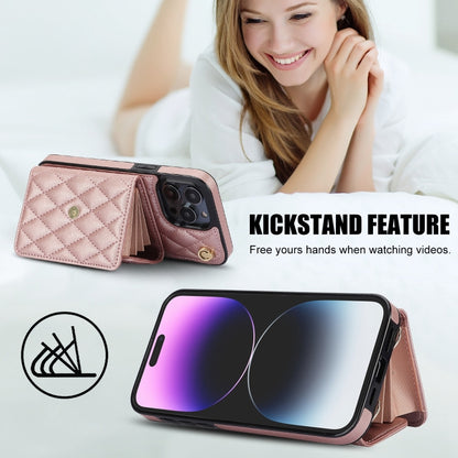 For iPhone 15 Pro Max Crossbody Rhombic Horizontal Wallet Leather Phone Case(Rose Gold) - iPhone 15 Pro Max Cases by buy2fix | Online Shopping UK | buy2fix