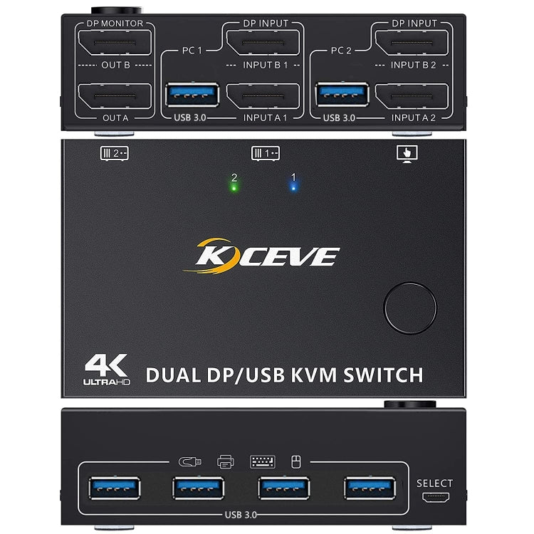 KC-KVM202DP 4K 60Hz USB3.0 DP Dual Monitors KVM Switch - Switch by buy2fix | Online Shopping UK | buy2fix