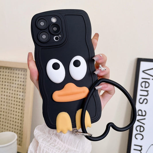 For iPhone 15 Pro Max Wave Edge Big Duck Silicone Phone Case with Wristband(Black) - iPhone 15 Pro Max Cases by buy2fix | Online Shopping UK | buy2fix