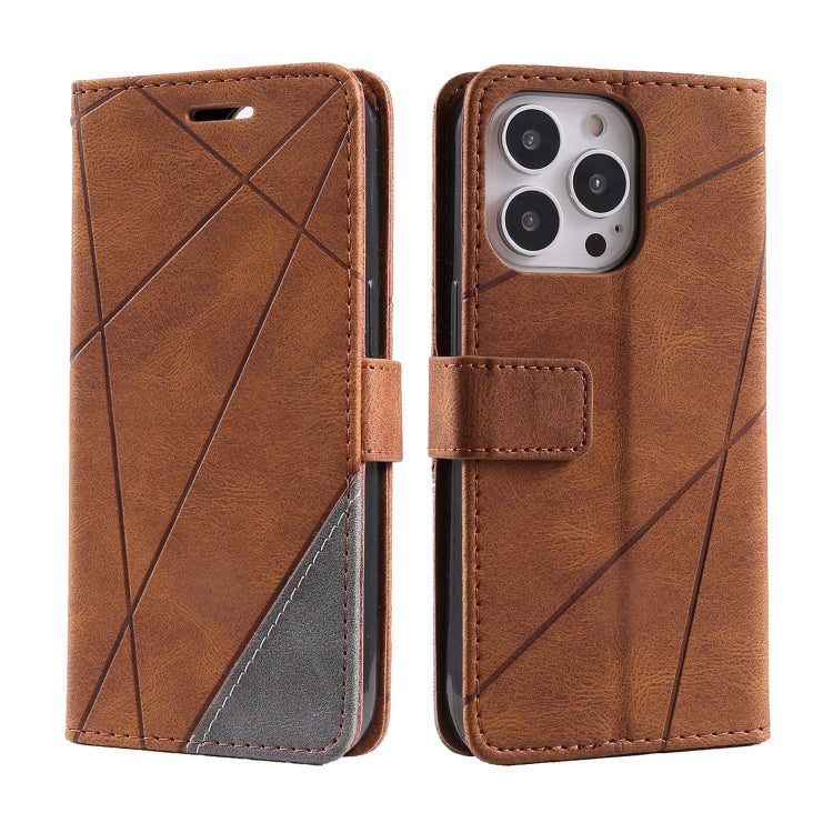 For iPhone 15 Pro Max Skin Feel Splicing Leather Phone Case(Brown) - iPhone 15 Pro Max Cases by buy2fix | Online Shopping UK | buy2fix