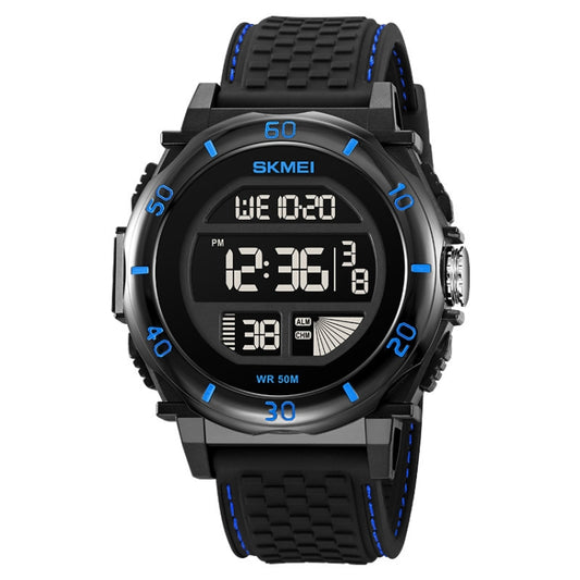 SKMEI 2099 Multifunctional Men Outdoor 50M Waterproof Luminous Digital Wrist Watch(Blue) - Silicone Strap Watches by SKMEI | Online Shopping UK | buy2fix