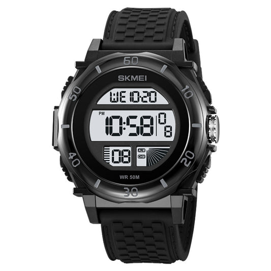 SKMEI 2099 Multifunctional Men Outdoor 50M Waterproof Luminous Digital Wrist Watch(Black+White) - Silicone Strap Watches by SKMEI | Online Shopping UK | buy2fix