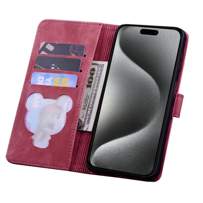 For iPhone 15 Pro Max Cartoon Sakura Cat Embossed Leather Phone Case(Wine Red) - iPhone 15 Pro Max Cases by buy2fix | Online Shopping UK | buy2fix