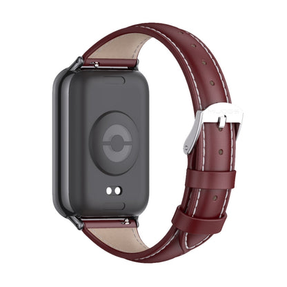 For Xiaomi Smart Band 9 Pro / 8 Pro Mijobs Genuine Leather Slim Watch Band(Wine Red Black) - Watch Bands by MIJOBS | Online Shopping UK | buy2fix