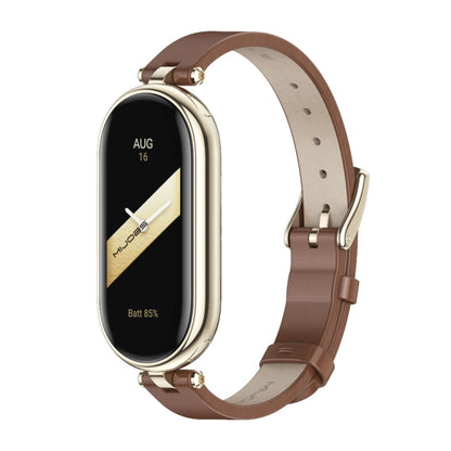 For Xiaomi Mi Band 8 / 9 / 9 NFC Mijobs First Layer Cowhide Watch Band(Brown Light Gold) - Watch Bands by MIJOBS | Online Shopping UK | buy2fix