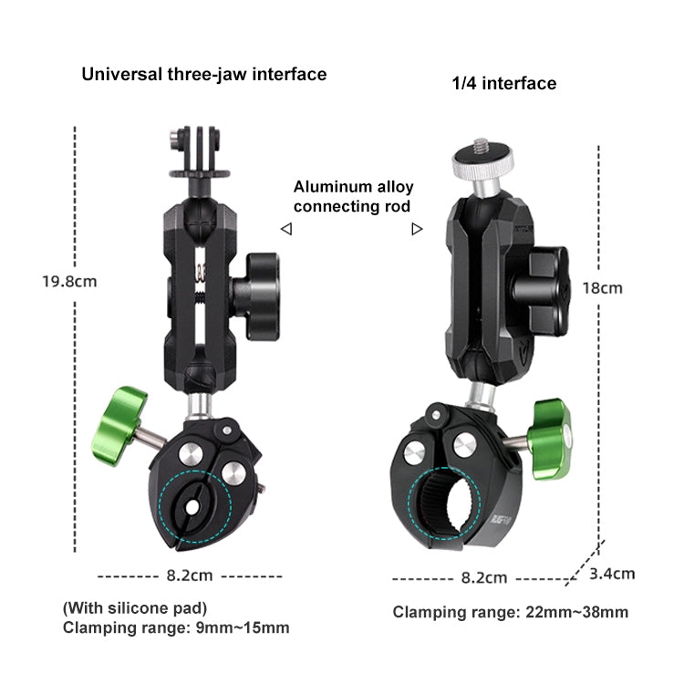 RUIGPRO Crab Clamp Action Camera Bracket 1/4 Ball Head Dual-Head Crab with Selfie Stick - Holder by RUIGPRO | Online Shopping UK | buy2fix