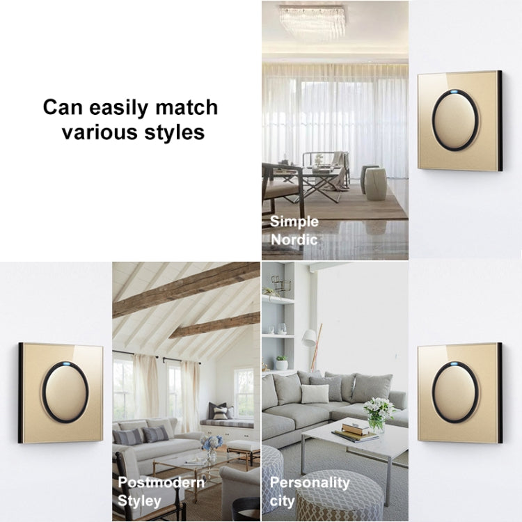 86mm Round LED Tempered Glass Switch Panel, Gold Round Glass, Style:Two Open Dual Control - Consumer Electronics by buy2fix | Online Shopping UK | buy2fix